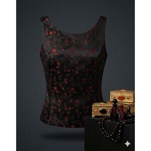Ann Taylor Women’s Silk Blend Sleeveless Floral Top Size 10 Black Red Elegant